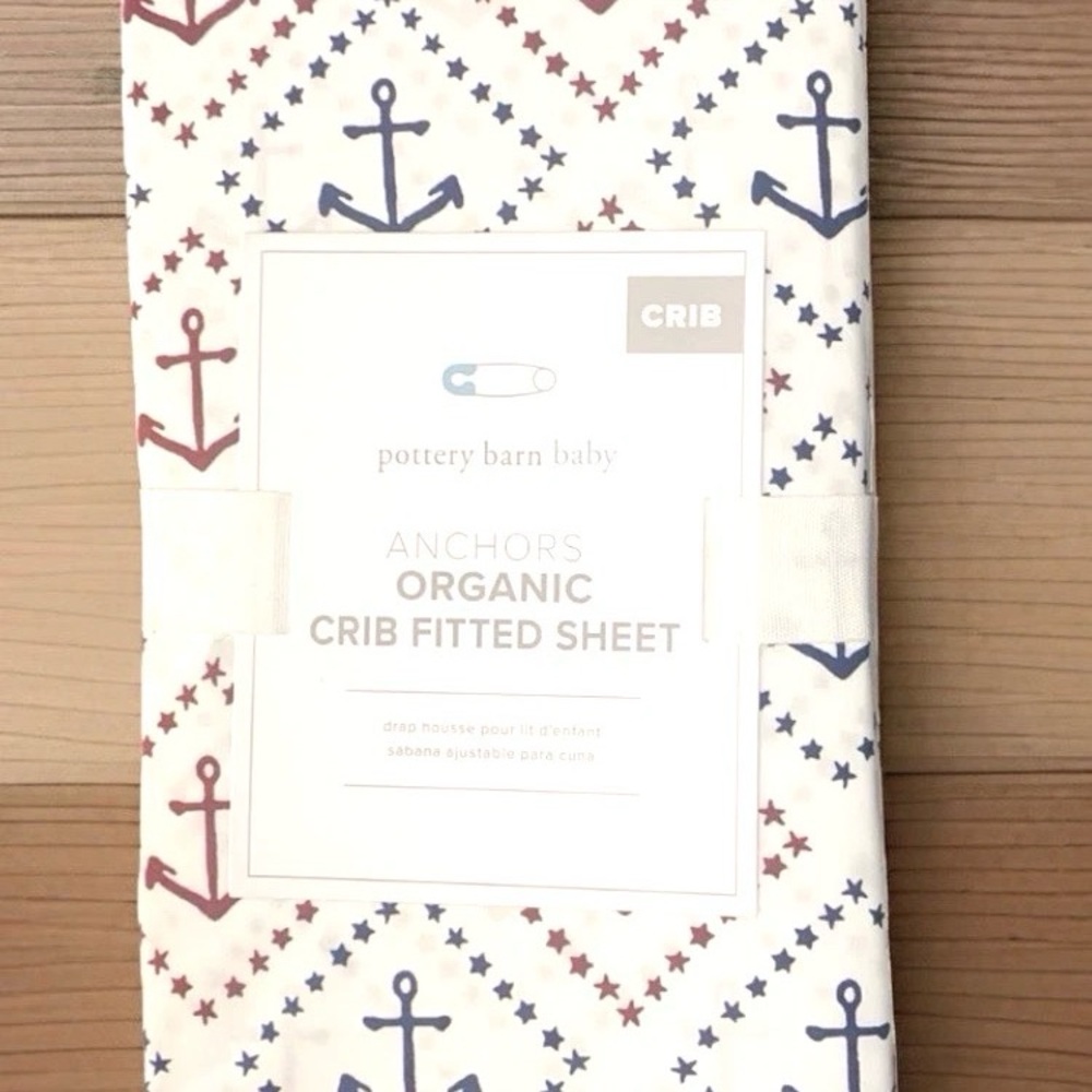 Pottery Barn Baby Organic Crib Fitted Sheet Anchors Nautical Red White Blue